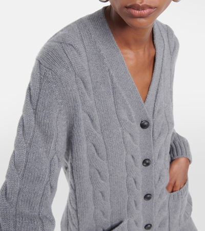 Shop Loro Piana Napier Cable-knit Cashmere Cardigan In Grey