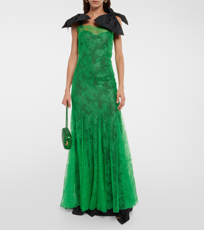 Shop Nina Ricci Lace Gown In Green