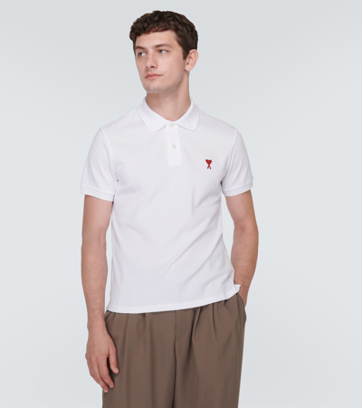 Shop Ami Alexandre Mattiussi Ami De Caur Cotton Piqué Polo Shirt In White