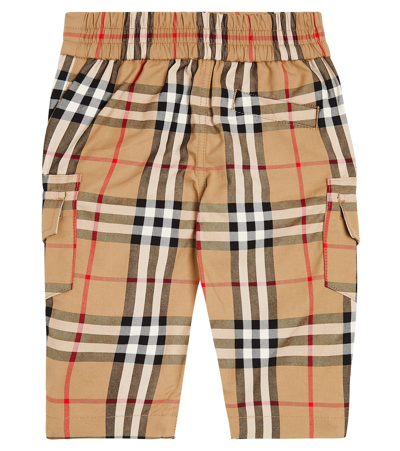 Shop Burberry Baby Vintage Check Cotton Cargo Pants In Beige