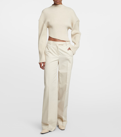 The Row Danana Asymmetric Mock-neck Rib Crop Top In Beige