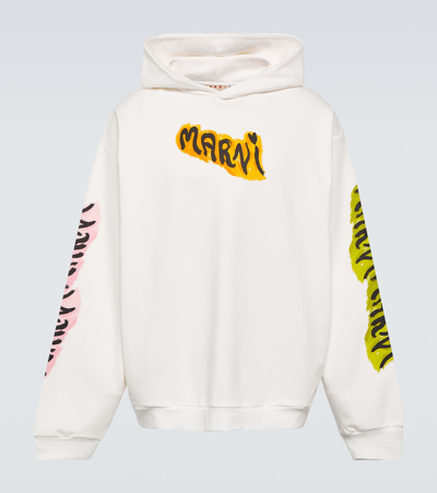 Shop Marni Printed Cotton Jersey Hoodie In White