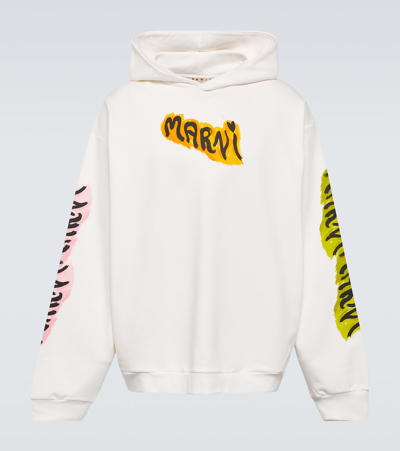 Marni White Bio Cotton Hoodie With Graffiti Prints In White