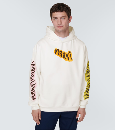 Shop Marni Printed Cotton Jersey Hoodie In White