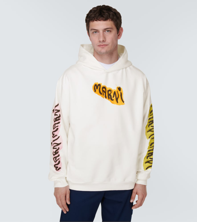 Marni White Bio Cotton Hoodie With Graffiti Prints In White