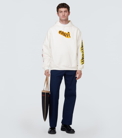 Shop Marni Printed Cotton Jersey Hoodie In White