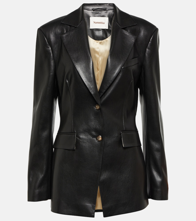 Shop Nanushka Hathi Faux Leather Blazer In Black