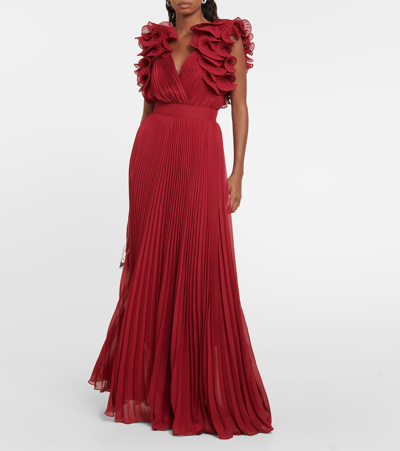 Shop Elie Saab Ruffled Chiffon Gown In Red