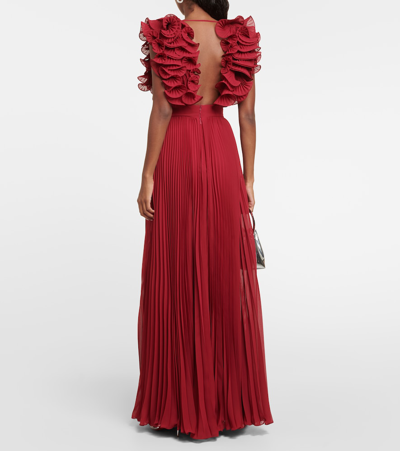 Shop Elie Saab Ruffled Chiffon Gown In Red