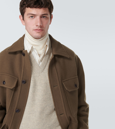 Lemaire V-neck Wool Sweater In Grey
