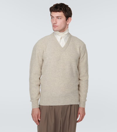 Shop Lemaire V-neck Wool Sweater In Grey