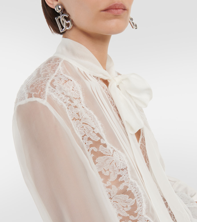 Shop Dolce & Gabbana Lace-trimmed Silk-blend Blouse In White