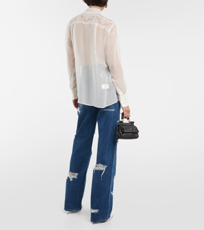 Shop Dolce & Gabbana Lace-trimmed Silk-blend Blouse In White