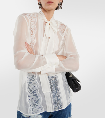 Shop Dolce & Gabbana Lace-trimmed Silk-blend Blouse In White