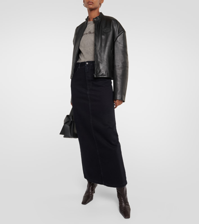 Shop Acne Studios Mid-rise Denim Maxi Skirt In Black