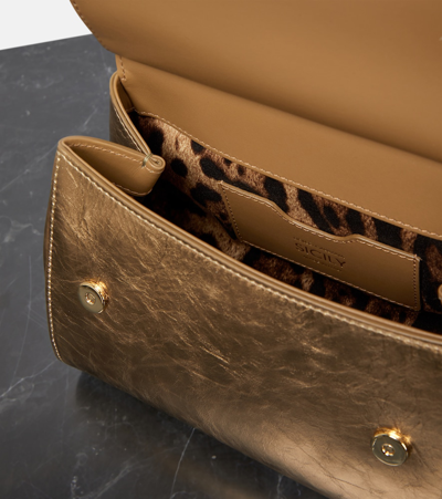 Dolce & Gabbana Sicily Small Metallic Leather Tote Bag In Gold