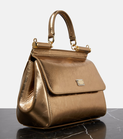 Dolce & Gabbana Sicily Small Metallic Leather Tote Bag In Gold