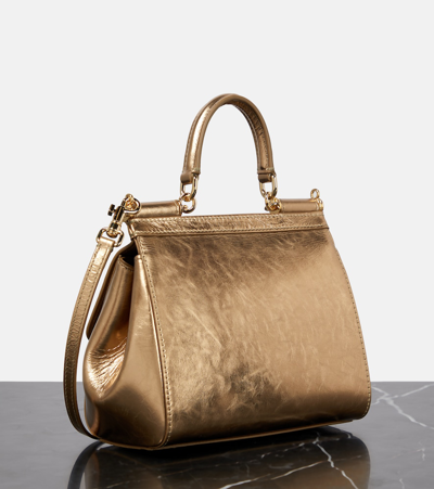 Dolce & Gabbana Sicily Small Metallic Leather Tote Bag In Gold