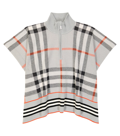 Shop Burberry Check Wool Poncho In Multicoloured