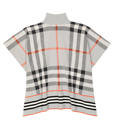 Shop Burberry Check Wool Poncho In Multicoloured
