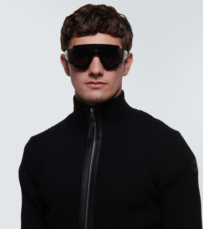 Shop Moncler Lancer Shield Sunglasses In Black