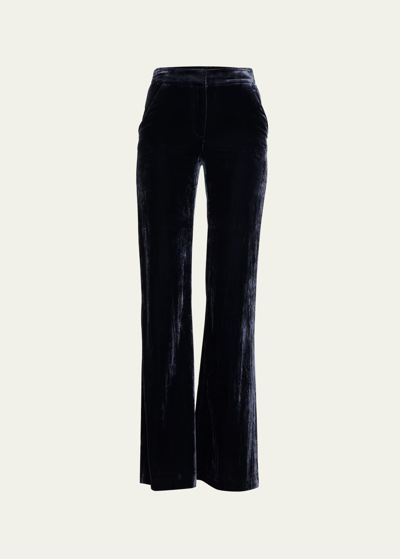 Shop Veronica Beard Lebone Velvet Wide-leg Tailored Pants In Navy