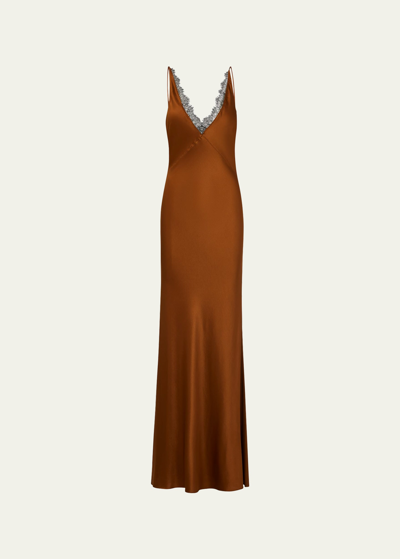 Shop Veronica Beard Hamina V-neck Slip Maxi Dress In Dark Ochre