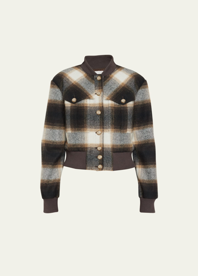 Shop Veronica Beard Stanley Plaid Cropped Bomber Jacket In Multi