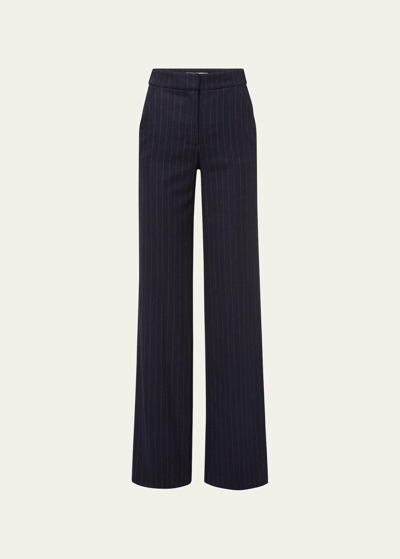 Shop Veronica Beard Tonelli Pinstripe Wide-leg Pants In Navy Multi