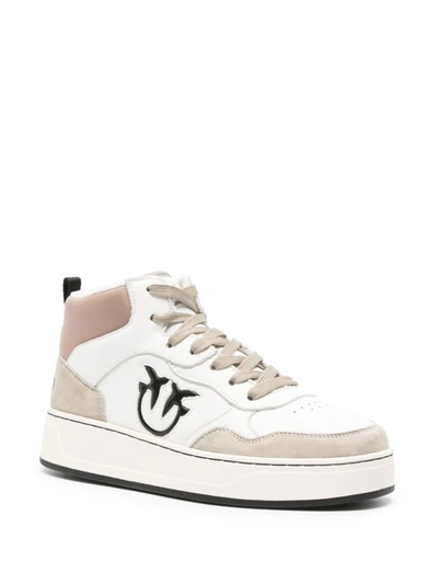 Shop Pinko Sneakers With Logo Detroit In Bianco E Beige