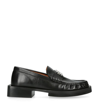 Shop Ganni Leather Rhinestone Loafers In Black