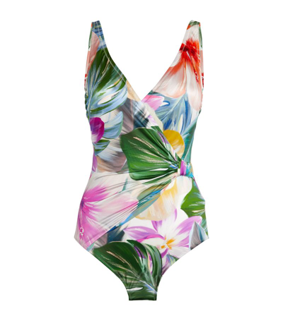 Shop Gottex Floral Ruched Swimsuit In Multi