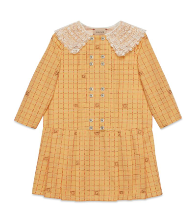 Shop Gucci Lace-collar Monogram Dress (4-12 Years) In Yellow