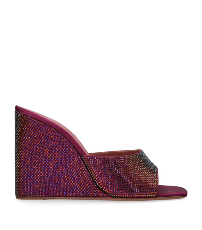 Shop Amina Muaddi Embellished Lupita Wedge Sandals 95 In Pink