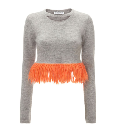 Shop Jw Anderson Wool-blend Fringed Top In Grey