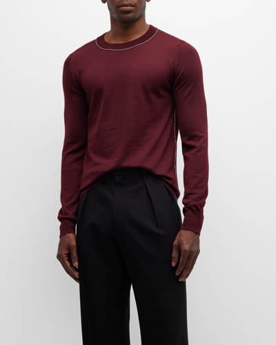 Shop Maison Margiela Men's Wool-cotton Sweater With Piping In Bordeaux