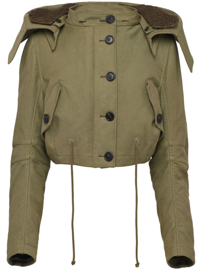 Shop Prada Button-up Cropped Hooded Jacket In Green