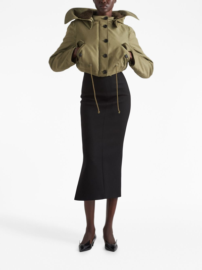 Shop Prada Button-up Cropped Hooded Jacket In Green
