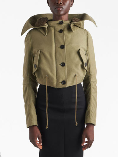 Shop Prada Button-up Cropped Hooded Jacket In Green