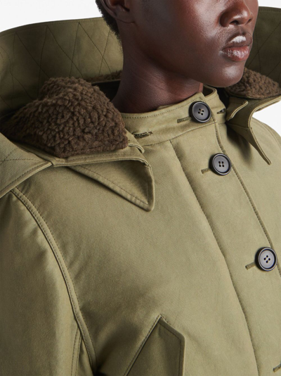 Shop Prada Button-up Cropped Hooded Jacket In Green