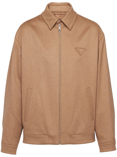 Shop Prada Triangle-logo Blouson Jacket In Brown