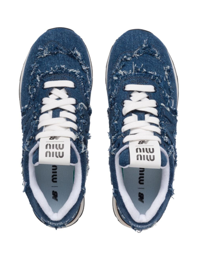 Shop Miu Miu X New Balance 574 Denim Sneakers In Blau