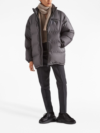 Shop Prada Re-nylon Down Jacket In Grau