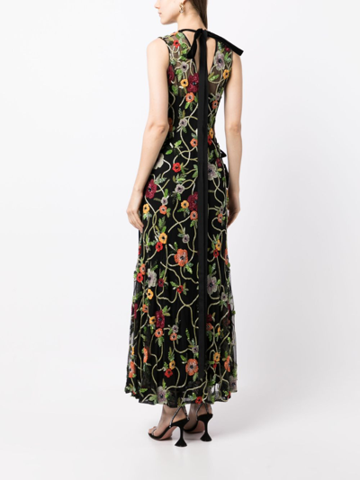 Shop Rachel Gilbert Lotus Floral-embroidery Maxi Dress In Black