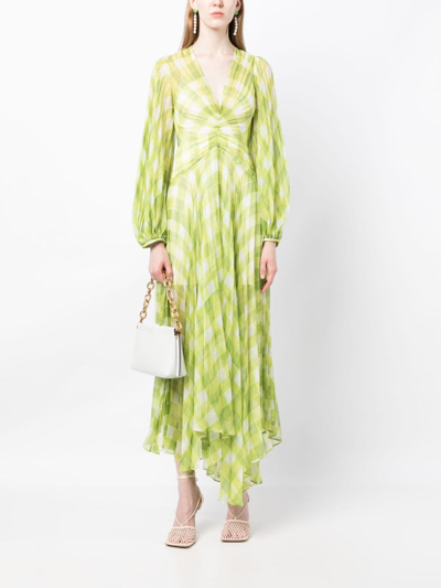 Shop Acler Astone Asymmetric Pleated Plaid Dress In Green