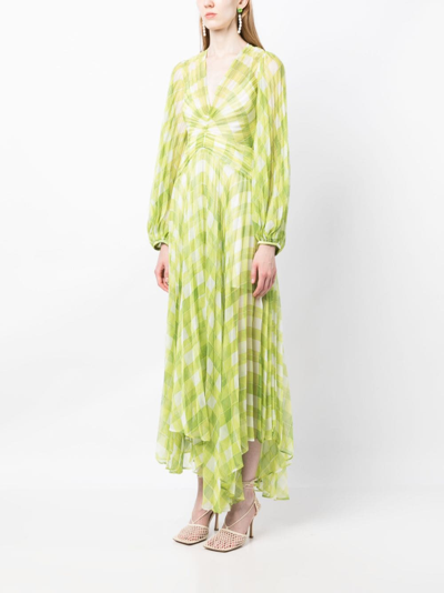 Shop Acler Astone Asymmetric Pleated Plaid Dress In Green