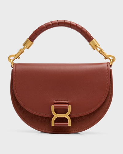 Shop Chloé Marcie Leather & Suede Saddle Top-handle Bag In 27s Sepia