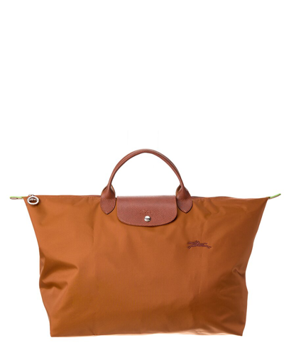 Shop Longchamp Le Pliage Green Small Canvas Travel Bag In Brown