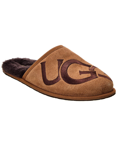Shop Ugg Scuff Logo Suede Slipper In Brown