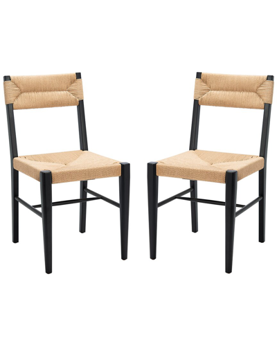 Shop Safavieh Couture Set Of 2 Cody Rattan Dining Chairs In Black